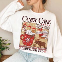 vintage christmas sweatshirt for book lovers with candy cane design and santa theme ideal for winter book club gatherings x76oe