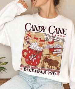 vintage christmas sweatshirt for book lovers with candy cane design and santa theme ideal for winter book club gatherings x76oe