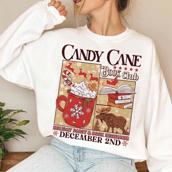 vintage christmas sweatshirt for book lovers with candy cane design and santa theme ideal for winter book club gatherings