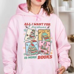 vintage christmas sweatshirt for book lovers with funny quote all i want for christmas is more books in comfortable style j4zhx