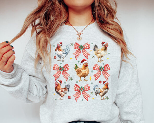 vintage christmas sweatshirt for chicken lovers featuring chickens design in crewneck style jvmsl