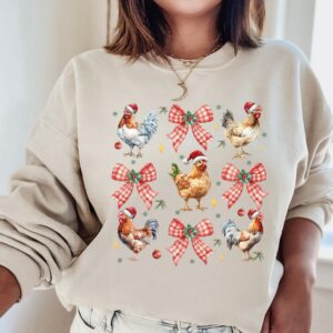 vintage christmas sweatshirt for chicken lovers featuring chickens design in crewneck style knm9b