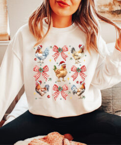 vintage christmas sweatshirt for chicken lovers featuring chickens design in crewneck style ufeyc