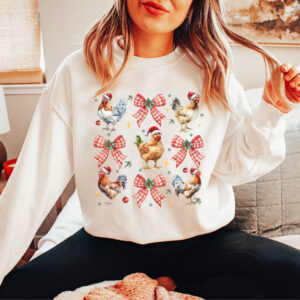 vintage christmas sweatshirt for chicken lovers featuring chickens design in crewneck style ufeyc