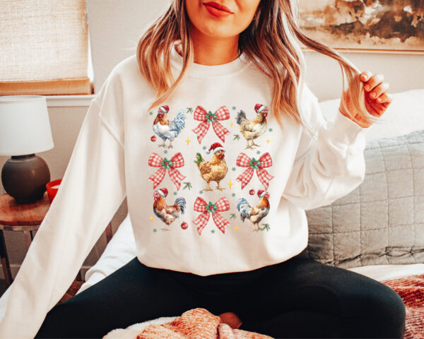 vintage christmas sweatshirt for chicken lovers featuring chickens design in crewneck style ufeyc