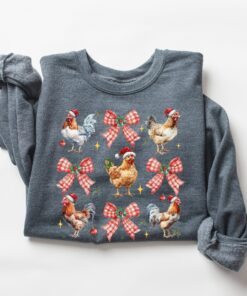 vintage christmas sweatshirt for chicken lovers featuring chickens design in crewneck style zf7ik