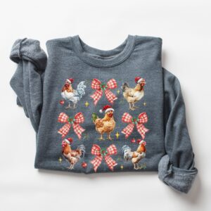 vintage christmas sweatshirt for chicken lovers featuring chickens design in crewneck style zf7ik