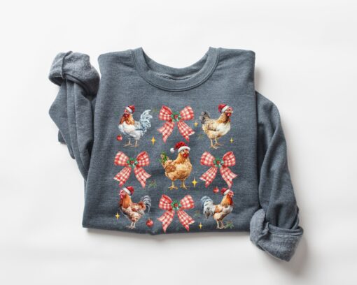 vintage christmas sweatshirt for chicken lovers featuring chickens design in crewneck style zf7ik