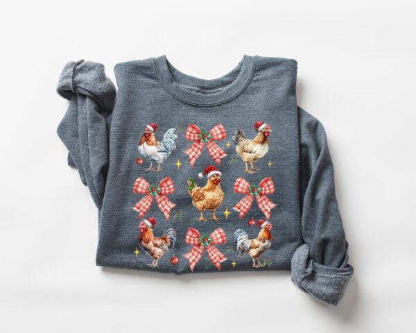 vintage christmas sweatshirt for chicken lovers featuring chickens design in crewneck style zf7ik