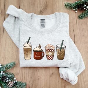 vintage christmas sweatshirt for coffee lovers featuring snowman and latte design ideal for winter wear 4l7cz