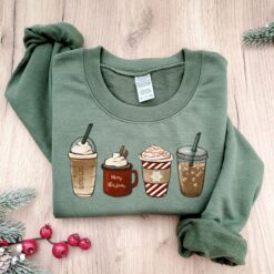 Vintage Christmas Sweatshirt for Coffee Lovers Featuring Snowman and Latte Design Ideal for Winter Wear