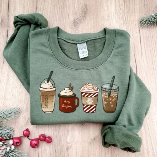 vintage christmas sweatshirt for coffee lovers featuring snowman and latte design ideal for winter wear v0pkx scaled