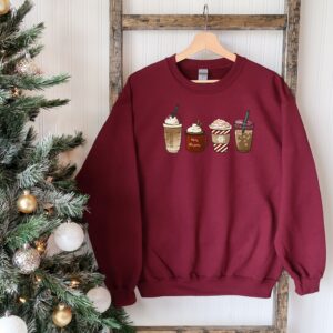 vintage christmas sweatshirt for coffee lovers featuring snowman design and winter latte theme ef5hj