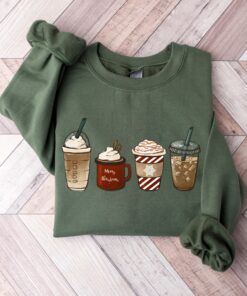 vintage christmas sweatshirt for coffee lovers featuring snowman design and winter latte theme vzhov scaled