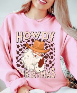 vintage christmas sweatshirt for cowgirls pink western santa design retro texas style holiday shirt w9xag