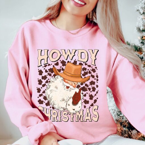 vintage christmas sweatshirt for cowgirls pink western santa design retro texas style holiday shirt