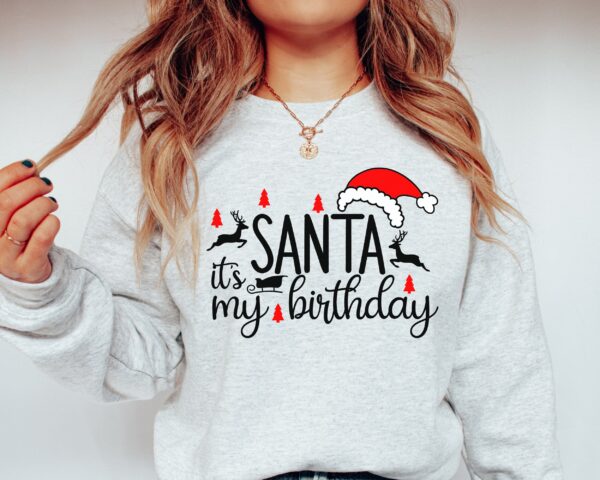 vintage christmas sweatshirt for december birthdays featuring santa design ideal for holiday celebrations and birthday parties pcpmc