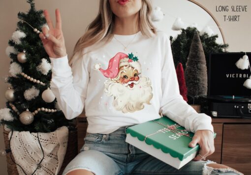 vintage christmas sweatshirt for families in pink matching holiday sweater with santa design for festive celebrations atypm scaled