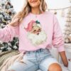 Vintage Christmas Sweatshirt for Families in Pink Matching Holiday Sweater with Santa Design for Festive Celebrations