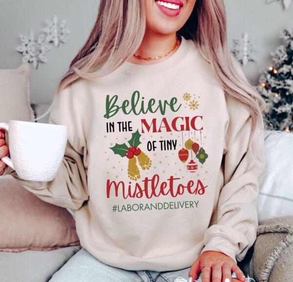 vintage christmas sweatshirt for labor and delivery nurses funny mistletoe design for nicu and obgyn professionals