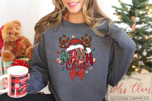 vintage christmas sweatshirt for mama claus with merry design and comfortable fit for holiday celebrations