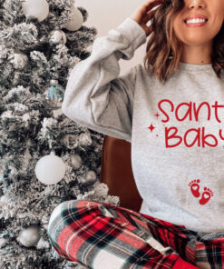 vintage christmas sweatshirt for maternity announcement with santa baby design ideal for winter pregnancy reveals and holiday celebrations arbsp