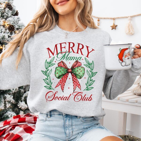 vintage christmas sweatshirt for moms merry mama social club hoodie with coquette bow design for holiday gatherings 447ag scaled