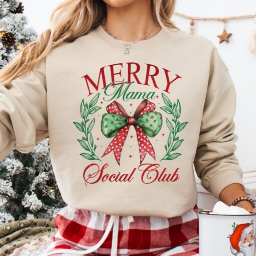 vintage christmas sweatshirt for moms merry mama social club hoodie with coquette bow design for holiday gatherings wd4nm scaled