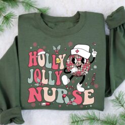 Vintage Christmas Sweatshirt for Nurses  Holly Jolly Design  Comfortable RN Hoodie for Nursing School and Holiday Celebrations