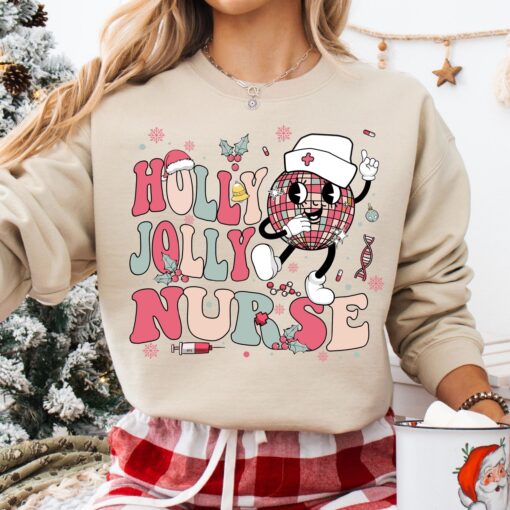 vintage christmas sweatshirt for nurses holly jolly design comfortable rn hoodie for nursing school and holiday celebrations sukdo scaled