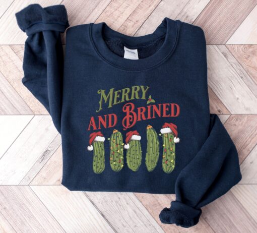 vintage christmas sweatshirt for pickle lovers featuring retro pickles design ideal for holiday parties and festive gatherings mrt1w