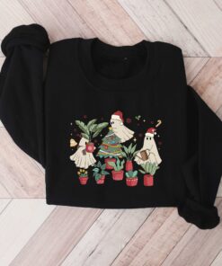 vintage christmas sweatshirt for plant lovers featuring cute ghost design and tree graphics bb8lx scaled