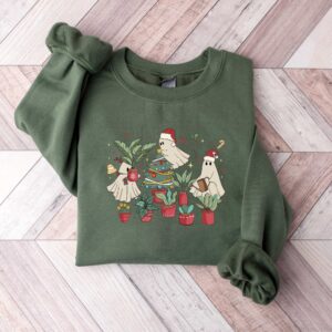 vintage christmas sweatshirt for plant lovers featuring cute ghost design and tree graphics eje5a scaled