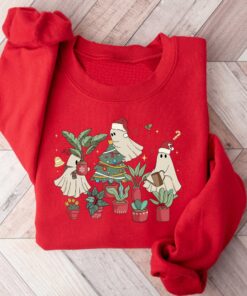 vintage christmas sweatshirt for plant lovers featuring cute ghost design and tree graphics zamme scaled