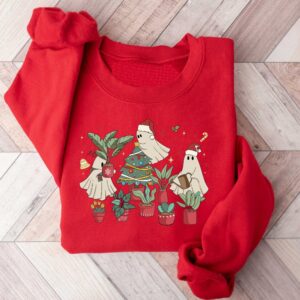 vintage christmas sweatshirt for plant lovers featuring cute ghost design and tree graphics zamme scaled