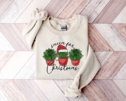 Vintage Christmas Sweatshirt for Plant Lovers Featuring Succulent Design for Gardener Holiday Outfits and Festive Celebrations