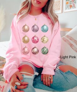 Vintage Christmas Sweatshirt for Tree Trimming Featuring Holiday Decorations and Winter Theme for Parties and Seasonal Celebrations