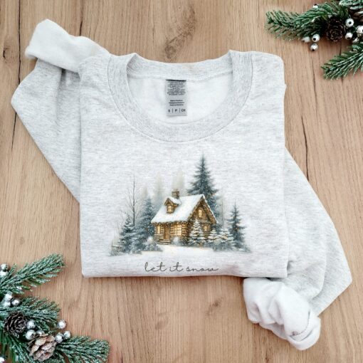 vintage christmas sweatshirt for winter cabin style featuring let it snow design and pine tree loungewear for camping comfort 3u3cd scaled