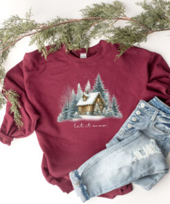 vintage christmas sweatshirt for winter cabin style featuring let it snow design and pine tree loungewear for camping comfort 5qrao scaled