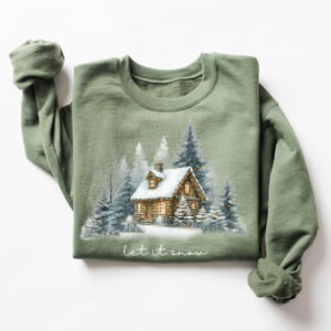 vintage christmas sweatshirt for winter cabin style featuring let it snow design and pine tree loungewear for camping comfort brxlh