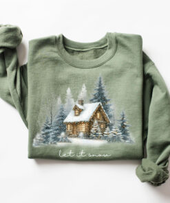 vintage christmas sweatshirt for winter cabin style featuring let it snow design and pine tree loungewear for camping comfort brxlh scaled