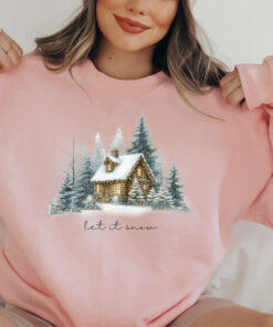 vintage christmas sweatshirt for winter cabin style featuring let it snow design and pine tree loungewear for camping comfort czv9s scaled