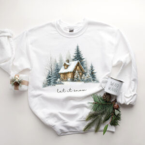 vintage christmas sweatshirt for winter cabin style featuring let it snow design and pine tree loungewear for camping comfort ux6hu