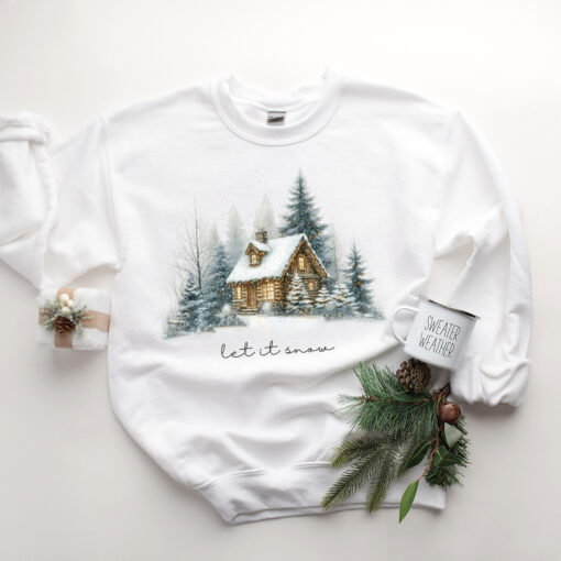 vintage christmas sweatshirt for winter cabin style featuring let it snow design and pine tree loungewear for camping comfort ux6hu scaled