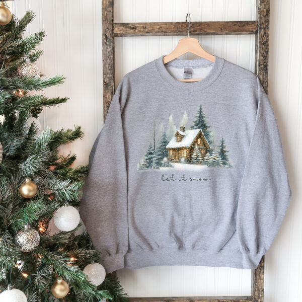 vintage christmas sweatshirt for winter cabin style featuring let it snow design and pine tree loungewear for camping comfort zgtt3 scaled