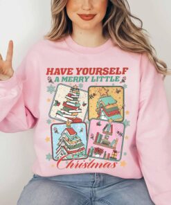 vintage christmas sweatshirt for women bookish hoodie with merry little christmas design perfect for bookworms and holiday celebrations 8rvlv