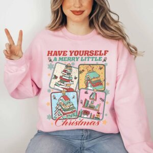 vintage christmas sweatshirt for women bookish hoodie with merry little christmas design perfect for bookworms and holiday celebrations 8rvlv