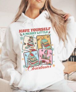 vintage christmas sweatshirt for women bookish hoodie with merry little christmas design perfect for bookworms and holiday celebrations nvuop