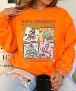 vintage christmas sweatshirt for women bookish hoodie with merry little christmas design perfect for bookworms and holiday celebrations sf3te