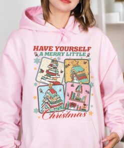 vintage christmas sweatshirt for women bookish hoodie with merry little christmas design perfect for bookworms and holiday celebrations t1lwb